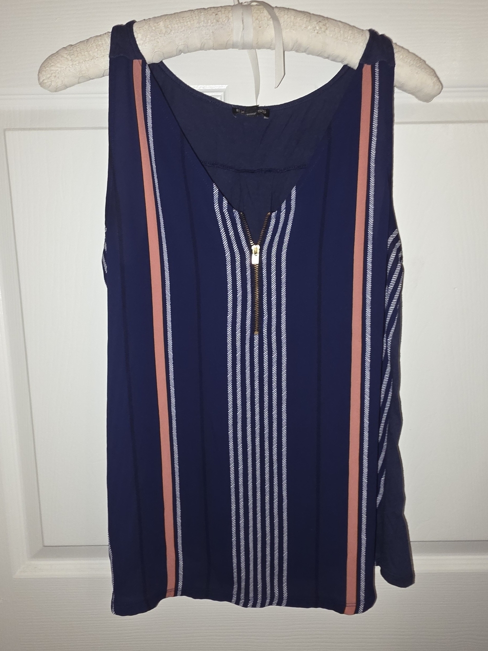 Express Navy and Coral Vertical Stripe Zip Tank